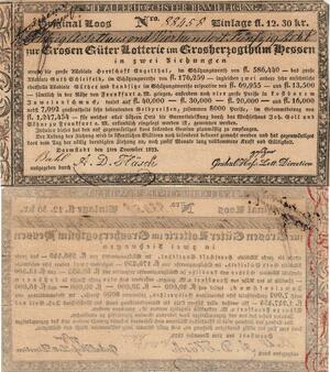 Q5034 Assignat Abretung Germany Darmstadt Grosen Lotterie im Groshershogthum 1822