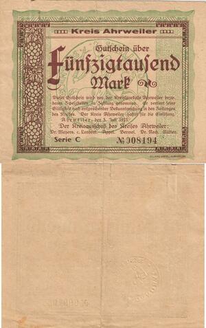 Q5036 Banknote Germany Ahrweiler 50 000 Mark Onesided 1923 - Make Offer