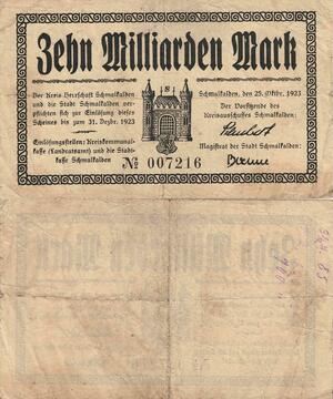 Q5043 Banknote Germany Schmalkalden 10 Milliarden Mark 1923 Notgeld - Make Offer