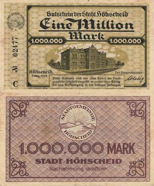 Q5048 Banknote Germany Stadtgemeinde Hohscheid 1 Million Mark Notgeld 1923