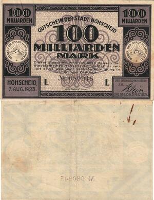 Q5059 Banknote Germany Hohscheid 100 Milliarden Mark 1923 Notgeld - Make Offer