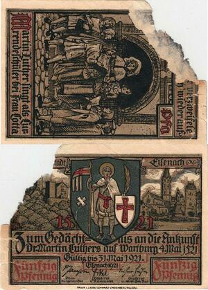 Q5070 Banknote Eisenach 50 Pfennig Luther bei Frau Cotta 1921 - Make Offer