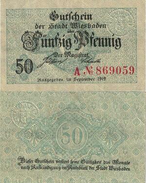 Q5071 Banknote Germany Wiesbaden 50 Pfennig Antique Buchstabe Notgeld 1919 - Make Offer 