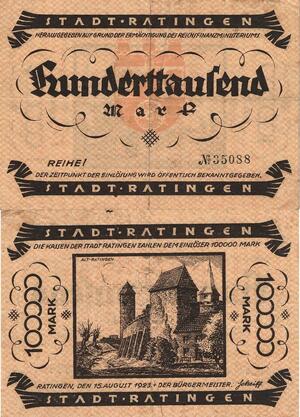 Q5100 Banknote Germany Ratingen 100000 Mark 1923 - Make Offer