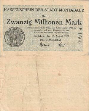 Q5101 Banknote Germany Kassenschein Montabaur 200 Millionen Mark 1923