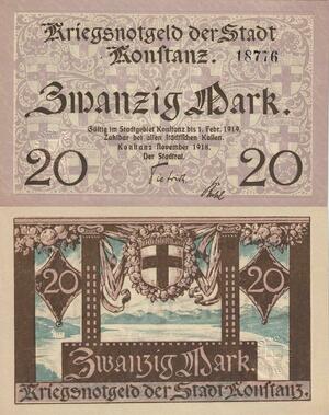 Q5110 Banknote Germany Konstanz 20 Mark Kriegsnotgeld 1918 - M Offer