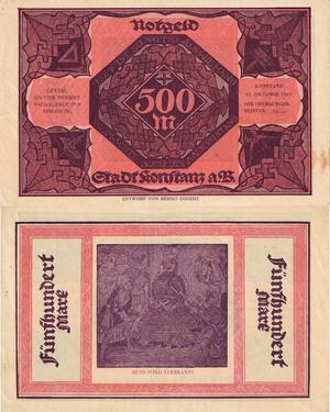 Q5111 Banknote Germany Konstanz  500 Mark 1922 Notgeld  - M Offer