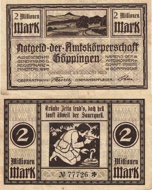 Q5113 Banknote Germany Göppingen 2 Millionen Mark 1923 Notgeld - M Offer