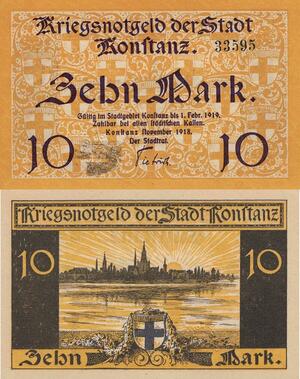 Q5114 Banknote Germany Konftanz 10 Mark Kriegsnotgeld 1919  - Make Offer
