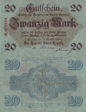 Q5115 Banknote Germany Leipzig 20 Mark 1918 Notgeld - Make Offer