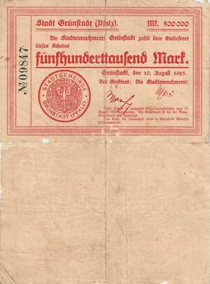 Q5121 Banknote Germany Grünstadt 500000 Mark 1923 - Make Offer