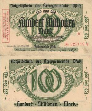 Q5124 Banknote Germany 100 Millionen Mark Notgeldschein 1923 - Make Offer