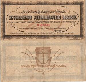 Q5130 Banknote Germany Ludwigshafen am Rhein 20 Millionen Mark 1923 - Make Offer