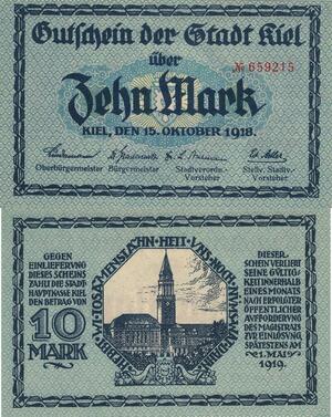 Q5132 Banknote Germany Kiel  10 Mark Gutschein 1918 - Make Offer