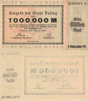Q5135 Banknote Germany 1 Million Mark Notgeld Pasing 1923 - Make Offer
