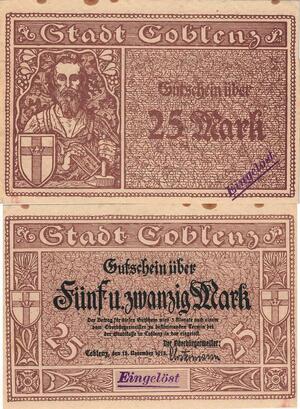 Q5138 Banknote Germany 25 Mark Stadt Coblenz  1918 - Make Offer