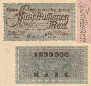 Q5140 Banknote Germany 5 Millionen Mark Kaffenschein Coblenz 1923 - M Offer