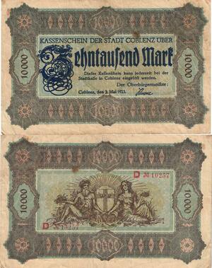Q5144 Banknote Germany 10000 Mark Kaffenschein Coblenz 1923 - Make Offer