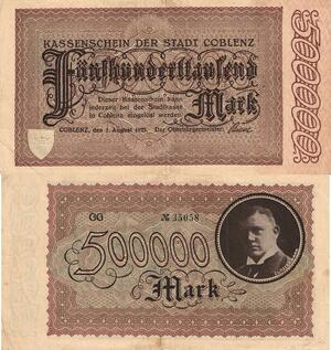 Q5145 Banknote Germany 500000 Mark  Kaffenschein Coblenz 1923 - Make Offer