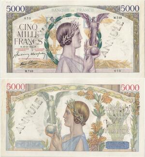 Q5148 Très Rare France 5000 Francs Victoire 1941 Annulé PCGS AU55 -> Make offer