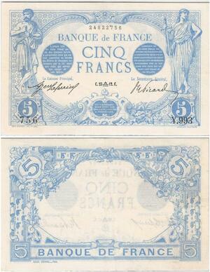 Q5154 Rare France 5 Francs Bleu 1912 PCGS XF45 -> Make offer