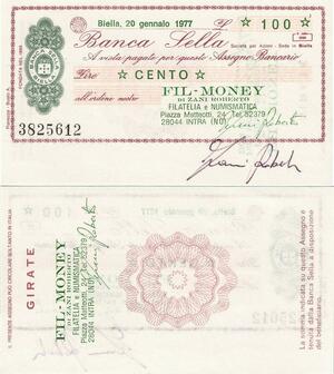 Q5193 Banknote Italy 100 Lire  Banca Sella Biella 1977 - Make Offer