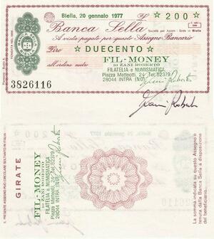 Q5195 Banknote Italy 200 Lire  Banca Sella Biella 1977 - Make Offer