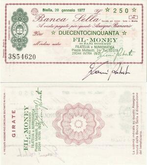 Q5196 Banknote Italy 250 Lire  Banca Sella Biella 1977 - Make Offer