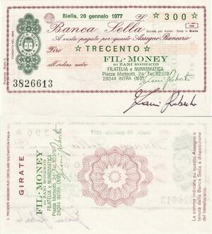 Q5197 Banknote Italy 300 Lire  Banca Sella Biella 1977 - Make Offer