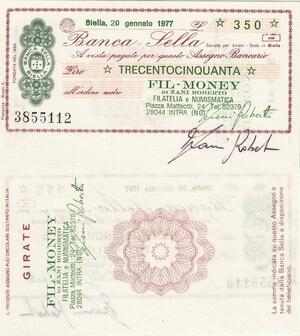 Q5198 Banknote Italy 350 Lire  Banca Sella Biella 1977 - Make Offer
