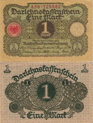 Q5203 Banknote Germany 1 Mark Darlehnskassenschein 1920 UNC - Make Offer