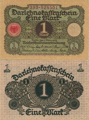 Q5207 Banknote Germany 1 Mark Darlehnskassenschein 1920 UNC - Make Offer
