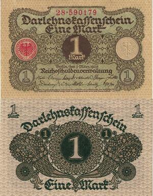 Q5210 Banknote Germany 1 Mark Darlehnskassenschein 1920 UNC - Make Offer