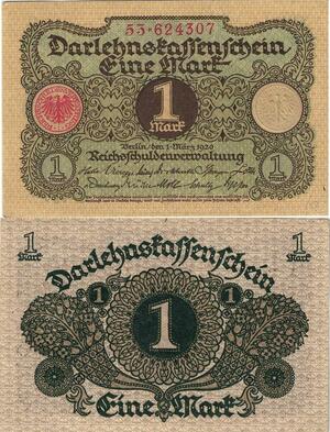 Q5212 Banknote Germany 1 Mark Darlehnskassenschein 1920 AU - Make Offer