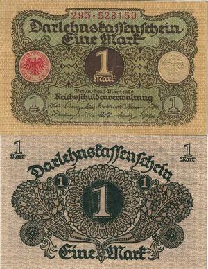 Q5213 Banknote Germany 1 Mark Darlehnskassenschein 1920 AU - Make Offer