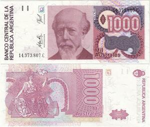 Q5223 Banknote Argentina 1000 Australes Julio A. Roca Liberty 1988-1990