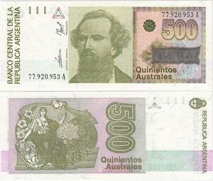 Q5224 Banknote Argentina 500 Australes Nicolas Avellaneda Liberty 1988-1990