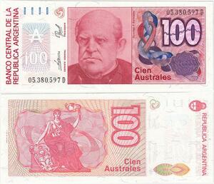Q5225 Banknote Argentina 100 Australes Domingo Sarmiento Liberty 1985-1990