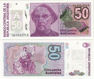 Q5226 Banknote Argentina 50 Australes Bartolomé Mitre Liberty 1986-1989