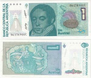 Q5228 Banknote Argentina 1 Australes Bernardino Rivadavia Liberty 1985-1991