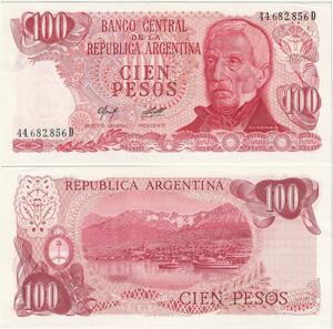 Q5230 Banknote Argentina 100 Pesos Jose De San Martin Ushuaia 1973-1976
