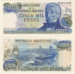 Q5238 Banknote Argentina 5000 Pesos Jose De San Martin 1977-1983 - Offer