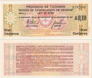Q5247 Banknote Argentina 10 Centavos  Motifs Tucuman  1987 - Make Offer