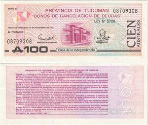 Q5248 Banknote Argentina 100 Australes  Motifs Tucuman  1991 - Make Offer