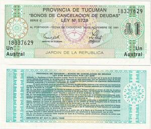 Q5250 Banknote Argentina 1 Austral  Motifs Tucuman  1991 - Make Offer