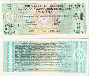 Q5251 Banknote Argentina 1 Austral  Motifs Tucuman  1991 - Make Offer