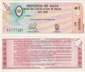 Q5252 Banknote Argentina 1 Austral  Motifs Salta 1982 - Make Offer