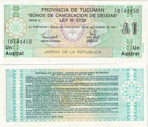 Q5253 Banknote Argentina 1 Austral  Motifs Tucuman  1991 - Make Offer