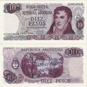 Q5254 Banknote Argentina 10 Pesos Manuel Belgrano Waterfalls 1974-1976