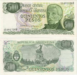 Q5259 Banknote Argentina 500 Pesos Jose De San Martin Hill of Glory 1977-82